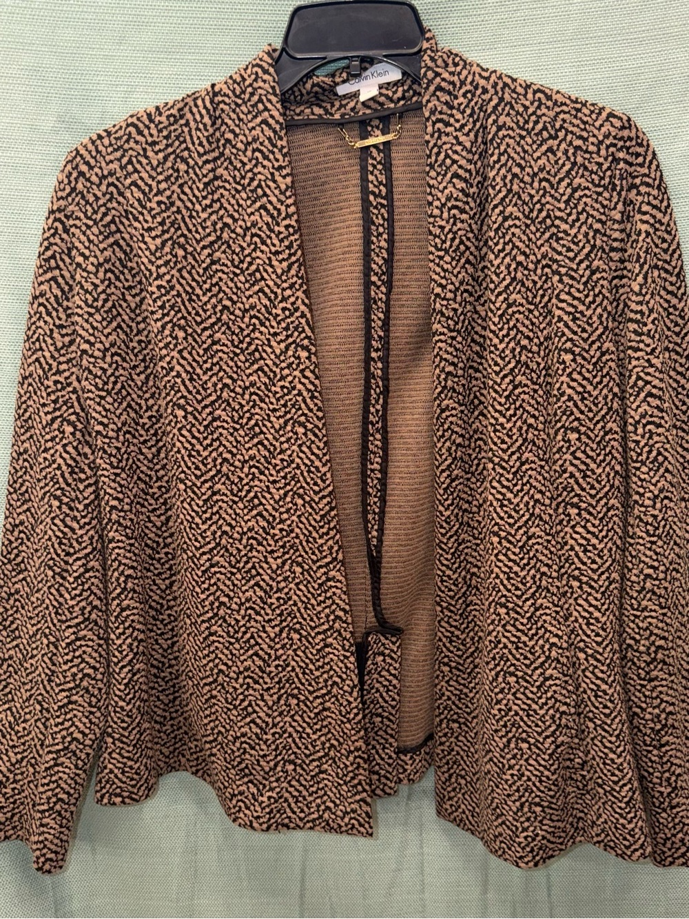 Calvin Klein Brown and Black Patterned Open Blazer